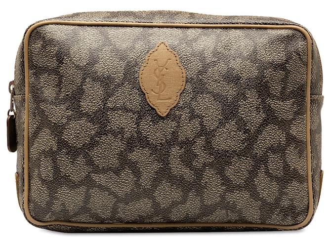 Gray Yves Saint Laurent Coated Canvas Pouch Leather  ref.1388591