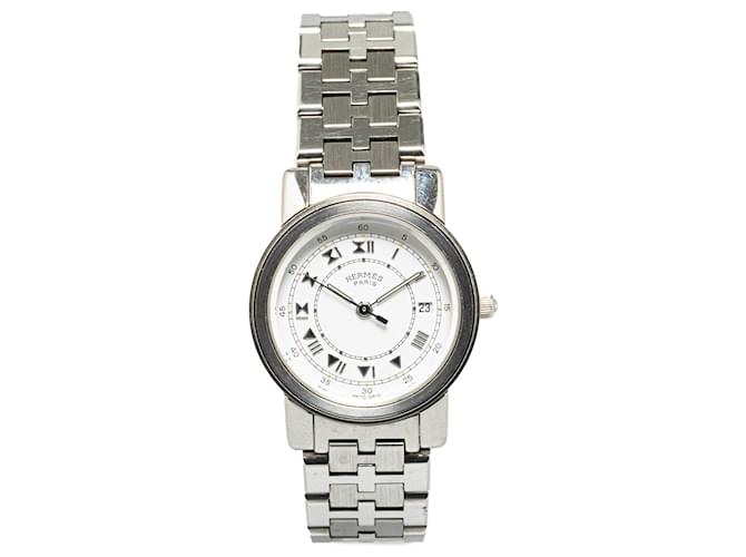 Silver Hermès Quartz Stainless Steel Carrick Watch Silvery  ref.1388598