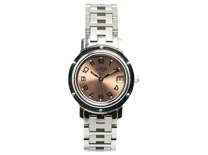 Silberne Hermès-Quarz-Edelstahl-Clipper-Uhr  ref.1388601