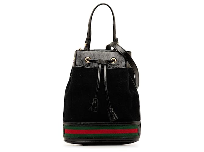 Black Gucci Small Suede Ophidia Bucket Bag Leather  ref.1388603