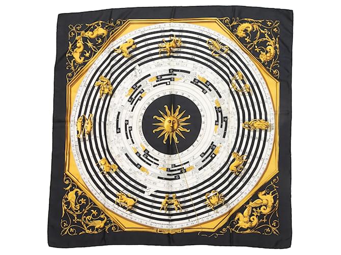 Hermès Lenço de seda com motivo astrológico Hermes preto e multicolorido  ref.1388606