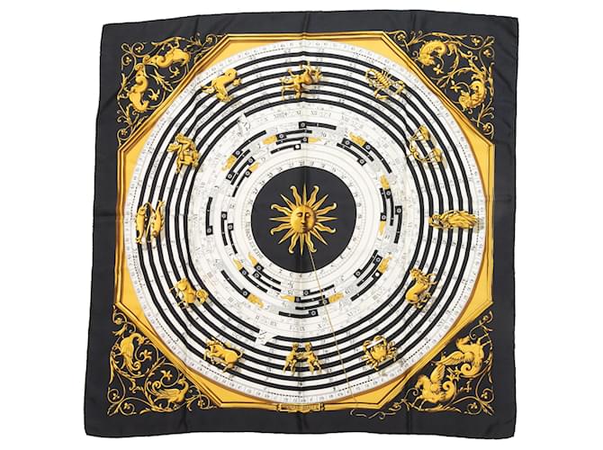 Hermès Black & Multicolor Hermes Astrologie Motif Silk Scarf  ref.1388606