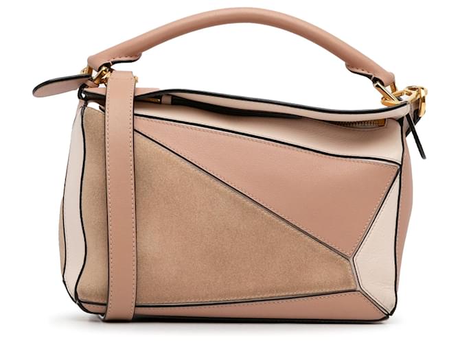 Bolso satchel pequeño LOEWE Tricolor Puzzle beige Cuero  ref.1388610