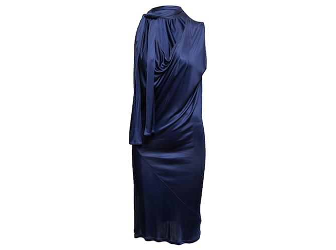 Navy John Galliano Sleeveless Cowl Neck Dress Size IT 40 Navy blue Synthetic  ref.1388613