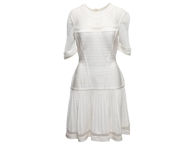 Robe plissée blanche Herve Leger accentuée en maille taille US M Synthétique  ref.1388617