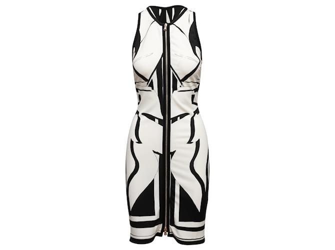 Weißes und schwarzes Kleid mit geometrischem Print von Roberto Cavalli, Größe IT 40 Synthetisch  ref.1388630