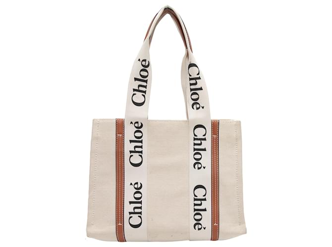 Chloé Beige & Tan Chloe Medium Woody Tote Bag Cloth  ref.1388635