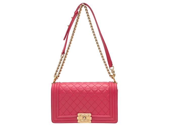 Pink Chanel 2017 Medium Quilted Boy Bag Leather  ref.1388638