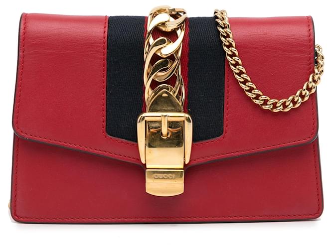 Red Gucci Super Mini Sylvie Chain Bag Leather  ref.1388642
