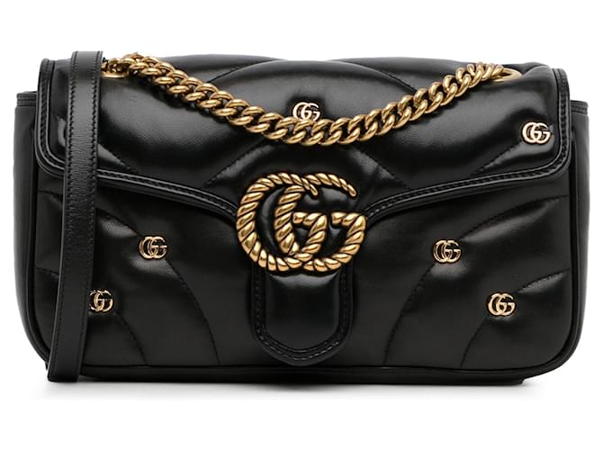 Bolsa de ombro pequena Gucci preta GG Marmont 2.0 Preto Couro  ref.1388645