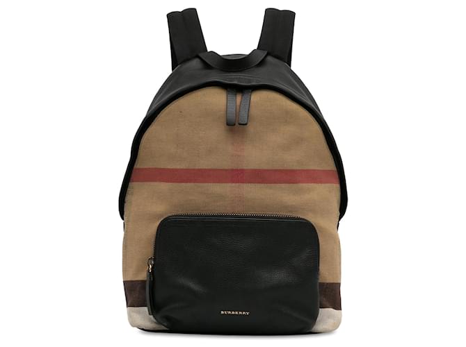 Brown Burberry House Check Abbeydale Backpack Leather  ref.1388649