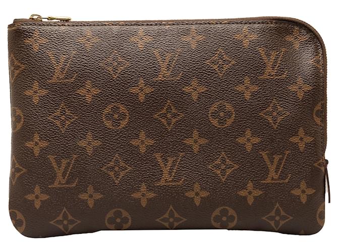 Braune Louis Vuitton-Monogramm-Etui Voyageur PM Clutch Leinwand  ref.1388658