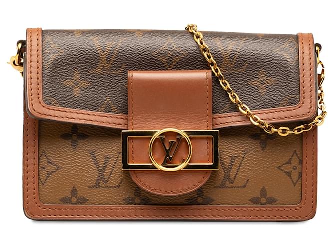 Carteira Louis Vuitton Monograma Reverse Dauphine Marrom em Bolsa Crossbody com Corrente Lona  ref.1388661