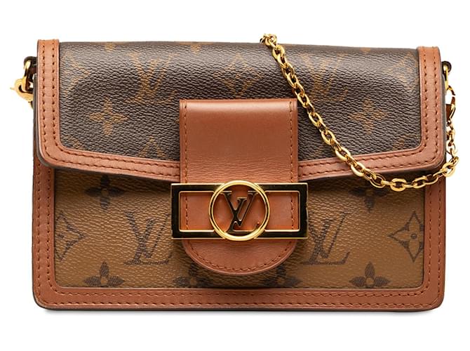 Cartera Dauphine inversa con monograma de Louis Vuitton marrón con bolso bandolera con cadena Castaño Lienzo  ref.1388661