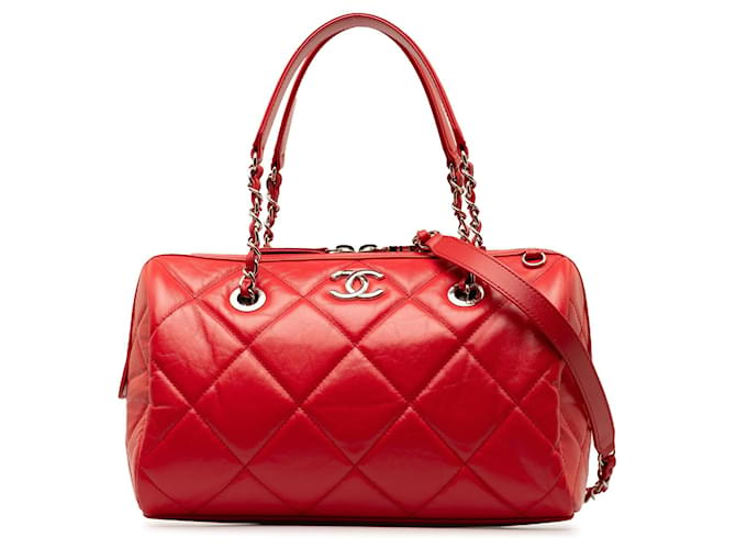 Red Chanel Small Aged Calfskin Express Bowling Satchel Leather  ref.1388673