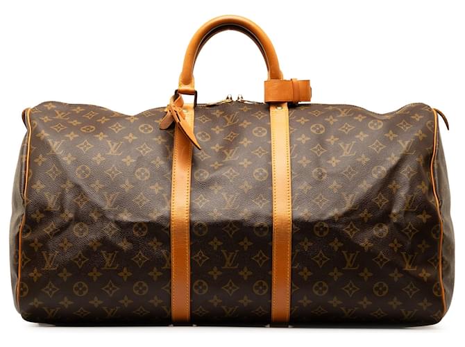 Bolsa de viagem marrom Louis Vuitton Monogram Keepall 60 Couro  ref.1388685
