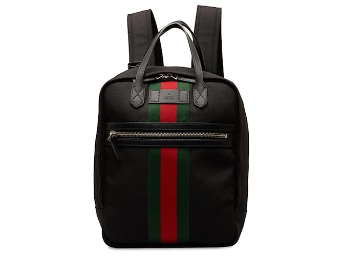 Sac à dos Techno Web en toile Gucci noir Cuir  ref.1388696