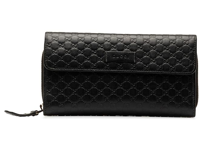 Schwarzes langes Gucci Microguccissima-Portemonnaie Leder  ref.1388708