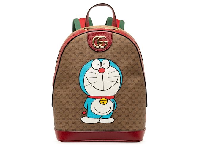 Brown Gucci Micro GG Supreme Doraemon Backpack Leather  ref.1388711