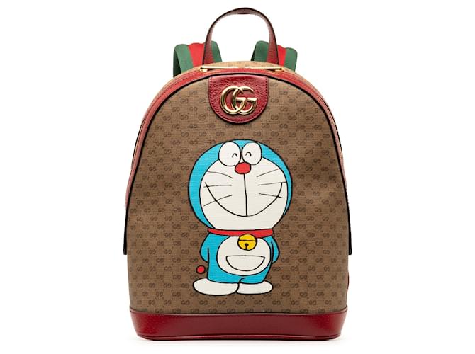 Mochila Gucci Micro GG Supreme Doraemon marrom Couro  ref.1388711