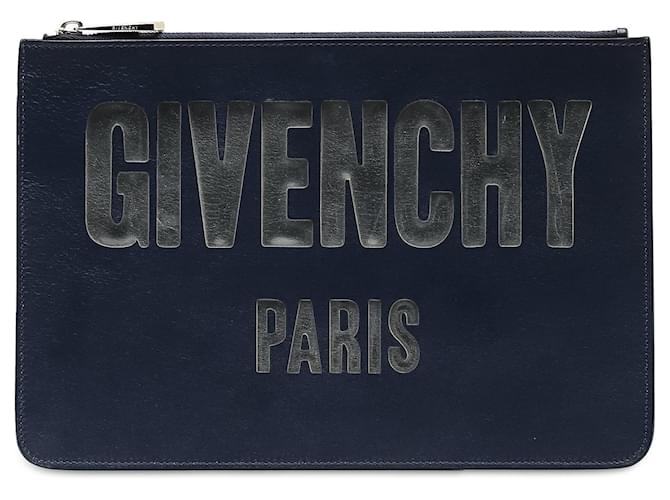 Blaue Clutch aus Leder mit Logo von Givenchy  ref.1388731