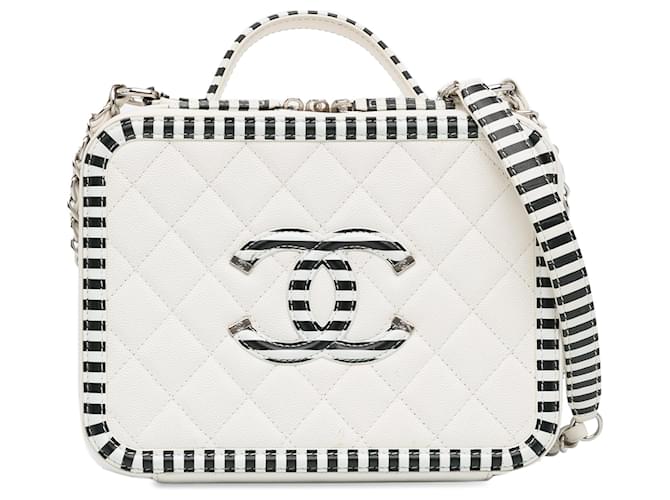 Bolsa Chanel Média Caviar CC Filigree Vanity Case Branca Branco Couro  ref.1388755