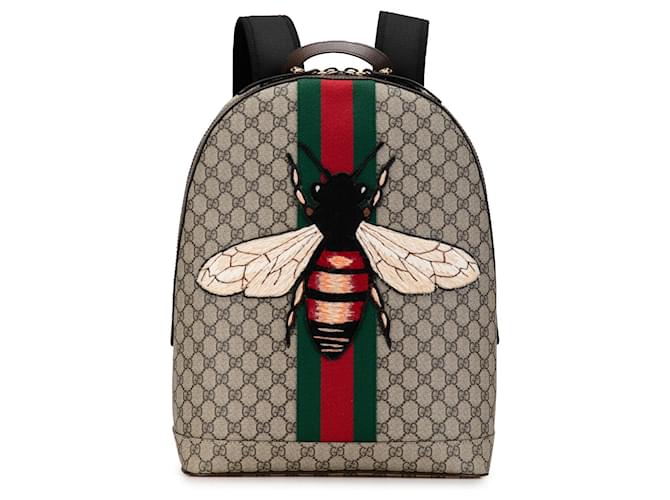 Brauner Gucci GG Supreme Animalier Web-Rucksack Leder  ref.1388757