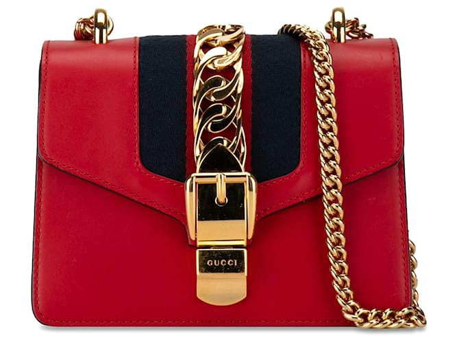 Red Gucci Mini Sylvie Leather Chain Crossbody  ref.1388761