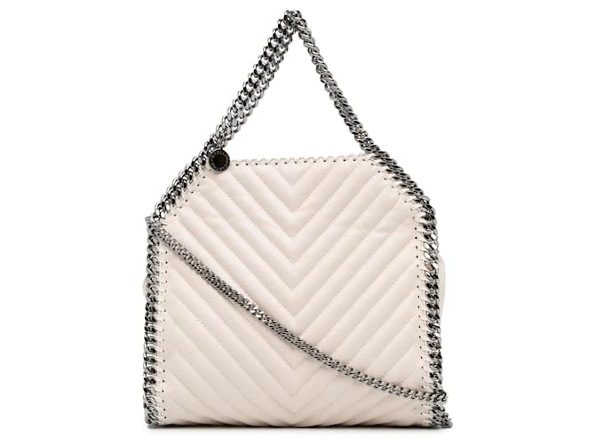 Stella Mc Cartney Weiße Stella McCartney Falabella-Umhängetasche mit gestepptem Mini-Chevron-Muster Leder  ref.1388766