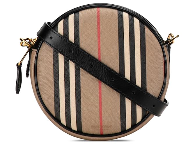 Bolso bandolera Louise de lona a rayas Icon de Burberry color canela Camello Cuero  ref.1388773