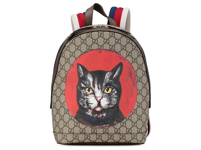 Brauner Gucci GG Supreme Mystic Cat-Rucksack Leder  ref.1388776