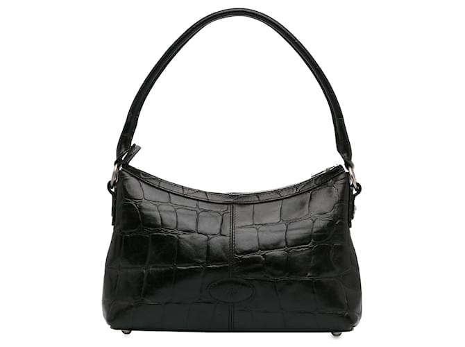 Black Mulberry Embossed Leather Shoulder Bag  ref.1388787