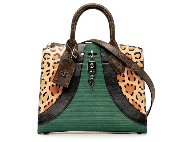 Sac à main vert Louis Vuitton Monogram Leopard Print en cuir de veau Corduroy City Steamer PM  ref.1388796