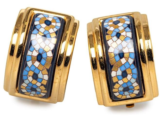 Gold Hermès Cloisonne Enamel Clip On Earrings Golden Metal  ref.1388799