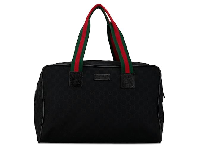 Bolso de viaje con tribanda de lona Gucci GG negro Cuero  ref.1388802