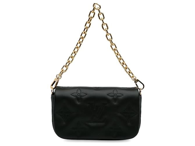 Cartera Louis Vuitton Bubblegram negra con bolso de cadena Negro Cuero  ref.1388803