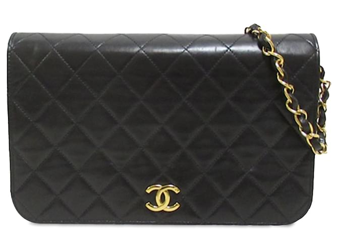 Borsa a tracolla completa con patta nera Chanel CC in pelle di agnello trapuntata Nero  ref.1388807