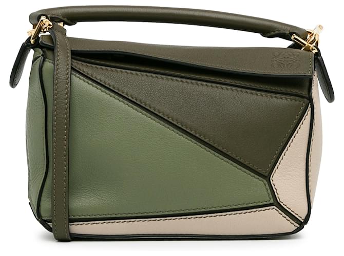 Cartable LOEWE Mini Tricolor Puzzle Bag vert Cuir  ref.1388821