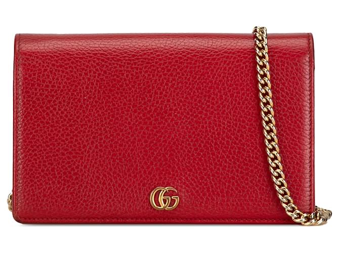 Portafoglio rosso Gucci GG Marmont su borsa a tracolla con catena Pelle  ref.1388822