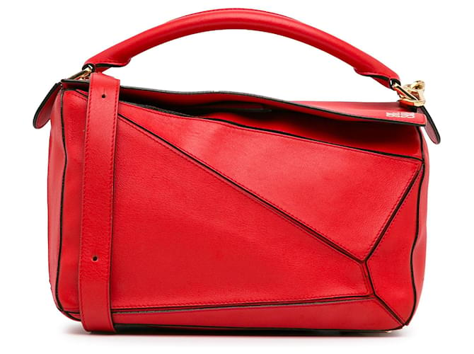 Cartable rouge Loewe Medium Puzzle Bag Cuir  ref.1388823