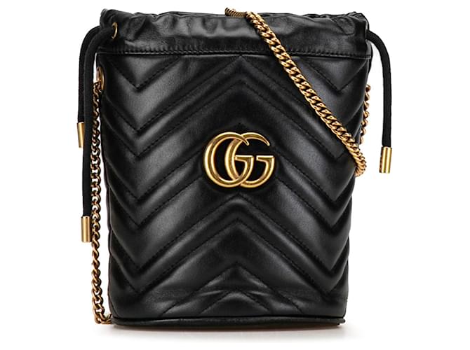 Black Gucci Mini GG Marmont Matelasse Bucket Bag Leather  ref.1388840