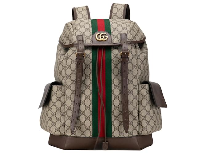 Brown Gucci Medium GG Supreme Ophidia Backpack Leather  ref.1388846