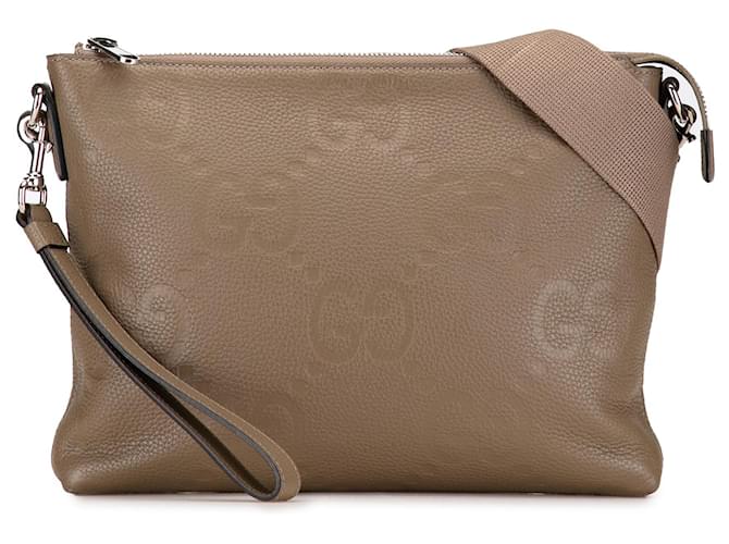 Bolsa mensageiro Taupe Gucci média Jumbo GG em relevo Couro  ref.1388847