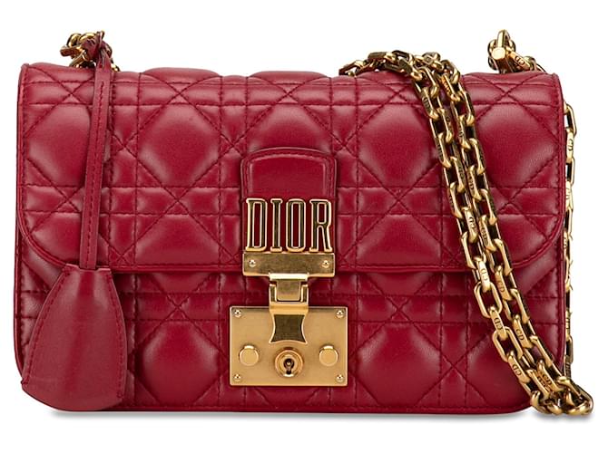 Bolsa de ombro pequena Dior vermelha em pele de cordeiro Cannage DiorAddict Vermelho Couro  ref.1388856