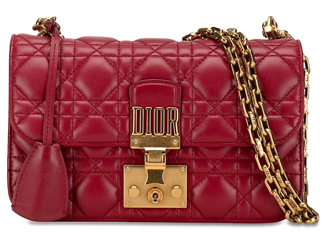 Red Dior Small Lambskin Cannage DiorAddict Flap Shoulder Bag Leather  ref.1388856