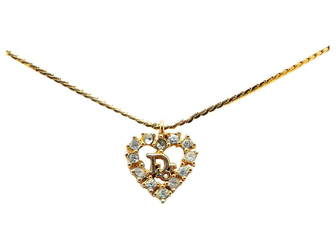 Colar com pingente de coração e strass com logotipo Dior dourado  ref.1388867