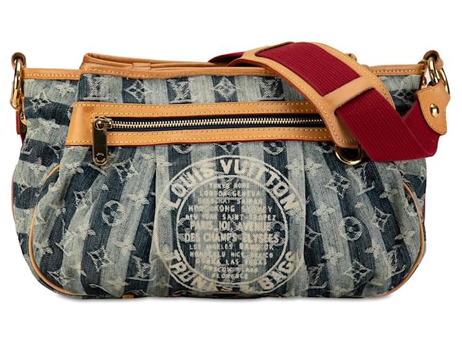 Blue Louis Vuitton Monogram Denim Porte Epaule Raye Cabas MM Shoulder Bag Leather  ref.1388872