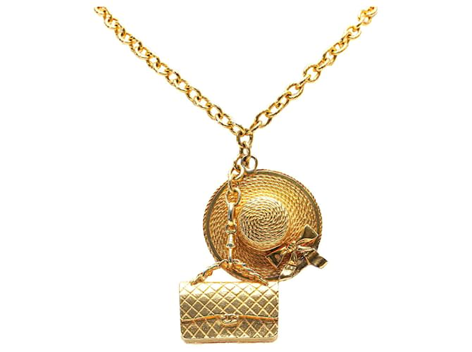 Gold Chanel Flap Bag and Hat Pendant Necklace Golden Gold-plated  ref.1388874