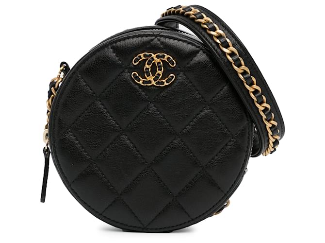 Black Chanel CC Quilted Lambskin Round Crossbody Leather  ref.1388885