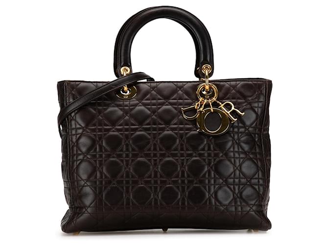 Große Lady Dior-Schultertasche aus braunem Cannage-Lammleder von Dior  ref.1388894